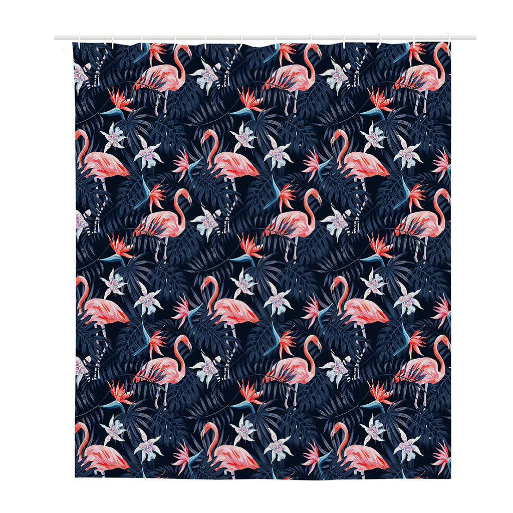 Dark Tropical Flamingo Pattern Print Polyester Shower Curtain