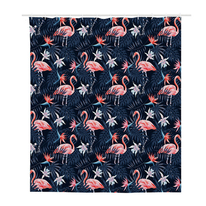 Dark Tropical Flamingo Pattern Print Polyester Shower Curtain