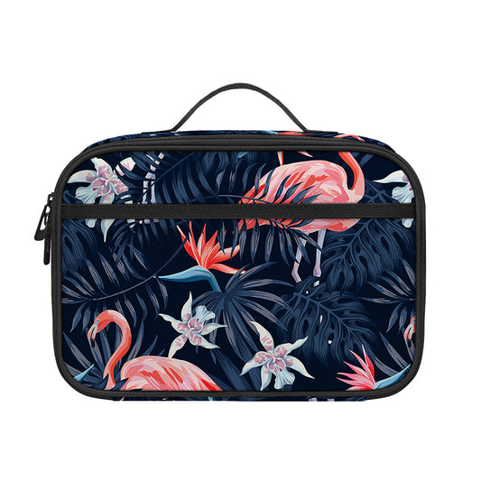 Dark Tropical Flamingo Pattern Print Portable Lunch Bag