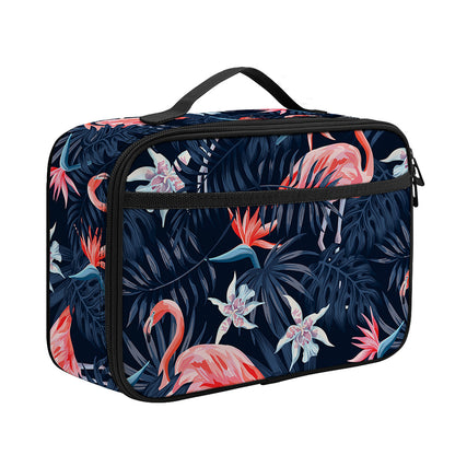 Dark Tropical Flamingo Pattern Print Portable Lunch Bag