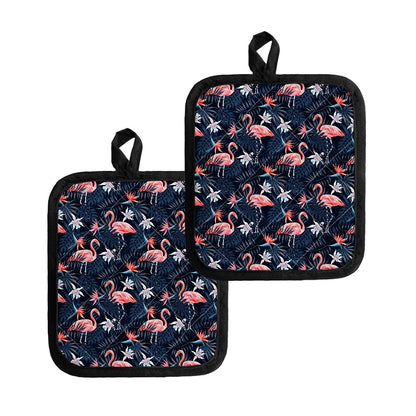Dark Tropical Flamingo Pattern Print Pot Holders