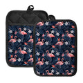 Dark Tropical Flamingo Pattern Print Pot Holders With Pocket