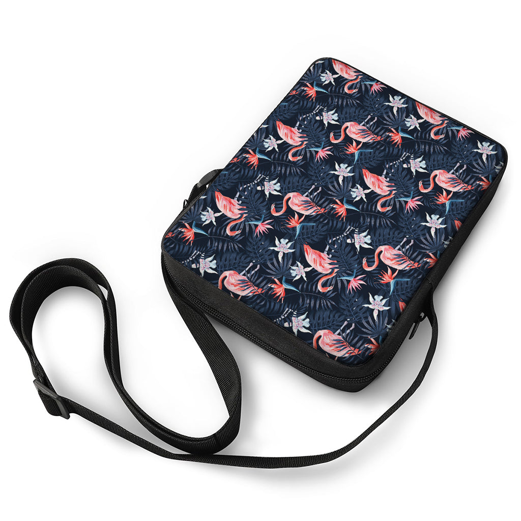 Dark Tropical Flamingo Pattern Print Rectangular Crossbody Bag