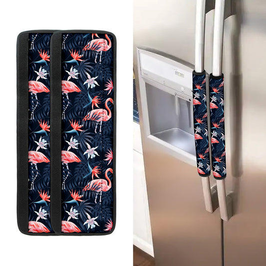 Dark Tropical Flamingo Pattern Print Refrigerator Handle Covers