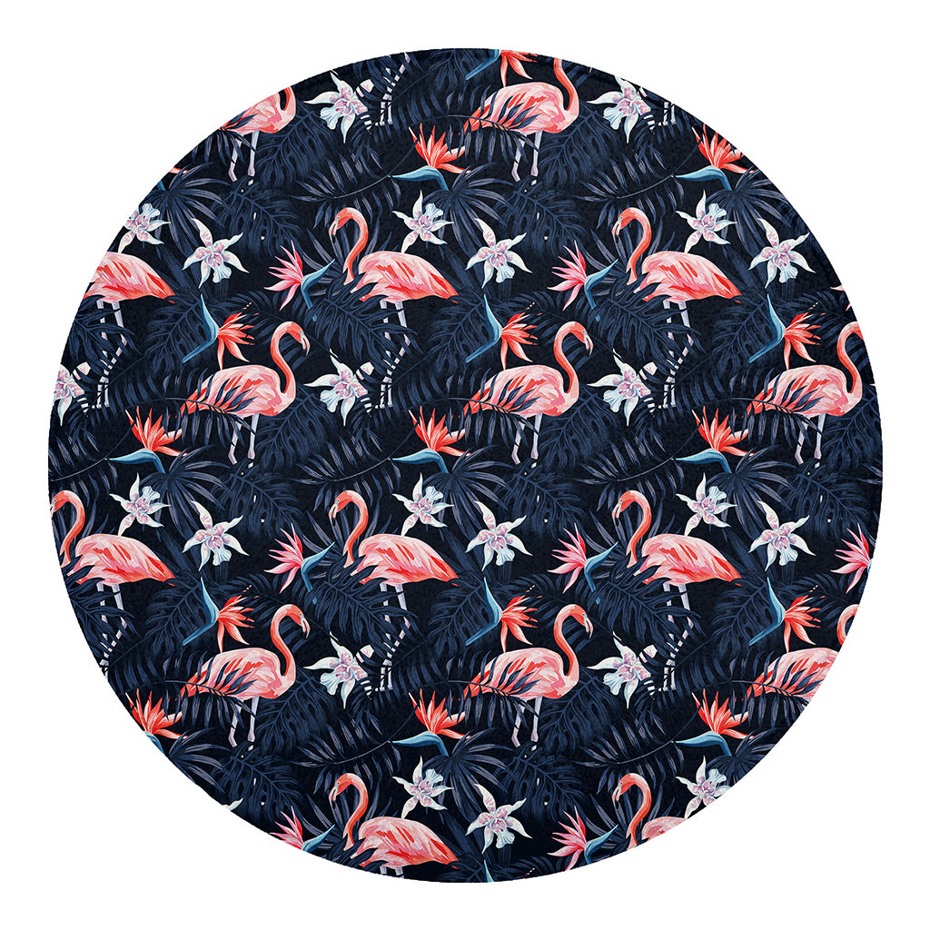Dark Tropical Flamingo Pattern Print Round Blanket