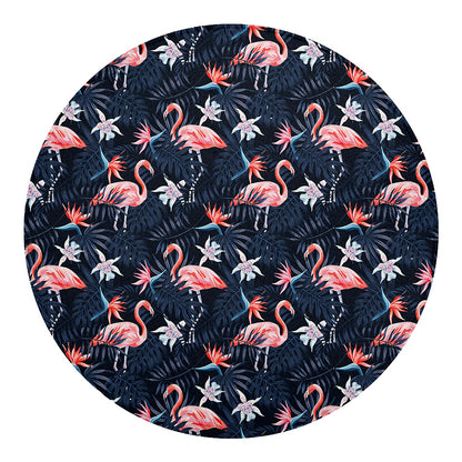Dark Tropical Flamingo Pattern Print Round Blanket