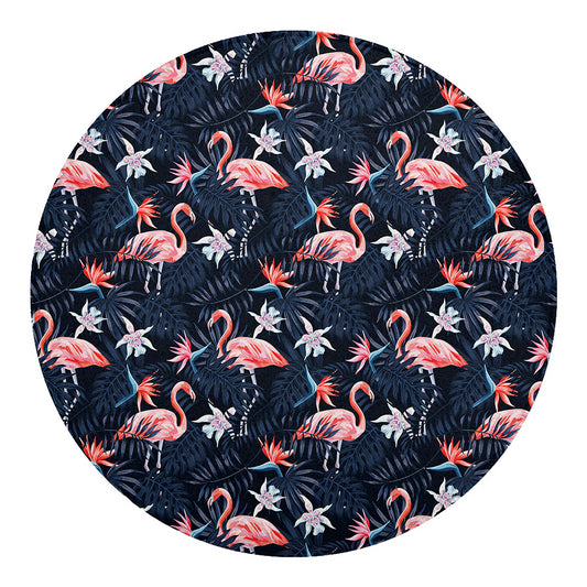Dark Tropical Flamingo Pattern Print Round Blanket