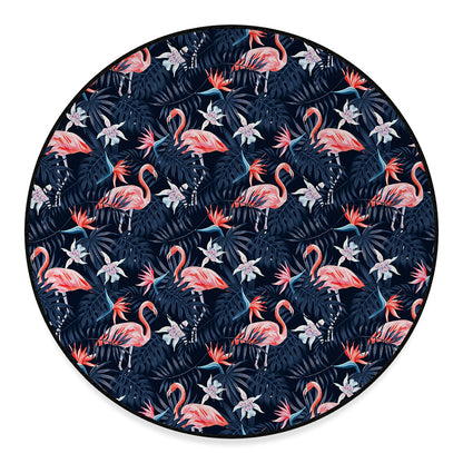Dark Tropical Flamingo Pattern Print Round Floor Mat