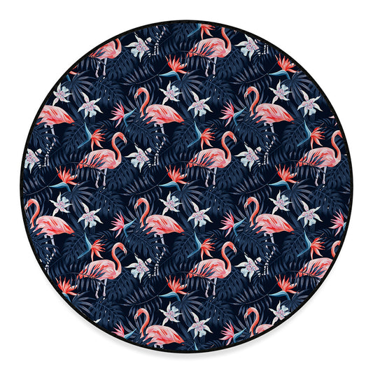 Dark Tropical Flamingo Pattern Print Round Floor Mat
