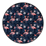 Dark Tropical Flamingo Pattern Print Round Floor Mat
