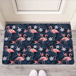 Dark Tropical Flamingo Pattern Print Rubber Doormat