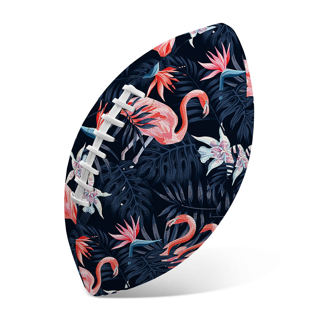 Dark Tropical Flamingo Pattern Print Rugby Ball
