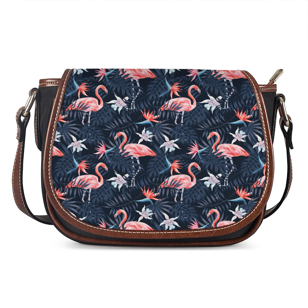 Dark Tropical Flamingo Pattern Print Saddle Bag