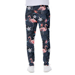 Dark Tropical Flamingo Pattern Print Scuba Joggers