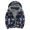 Dark Tropical Flamingo Pattern Print Sherpa Lined Zip Up Hoodie