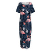 Dark Tropical Flamingo Pattern Print Short Sleeve Long Nightdress