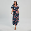 Dark Tropical Flamingo Pattern Print Short Sleeve Maxi Dress