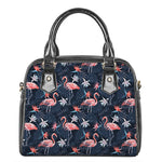 Dark Tropical Flamingo Pattern Print Shoulder Handbag
