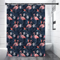 Dark Tropical Flamingo Pattern Print Shower Curtain
