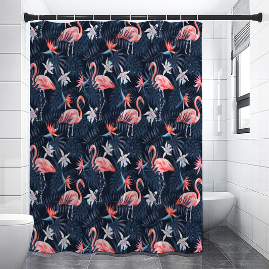 Dark Tropical Flamingo Pattern Print Shower Curtain
