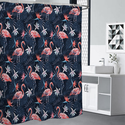Dark Tropical Flamingo Pattern Print Shower Curtain