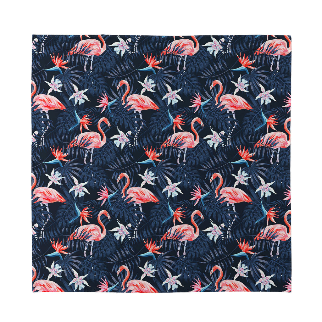 Dark Tropical Flamingo Pattern Print Silk Bandana