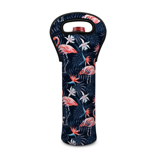 Dark Tropical Flamingo Pattern Print Single Neoprene Wine Tote