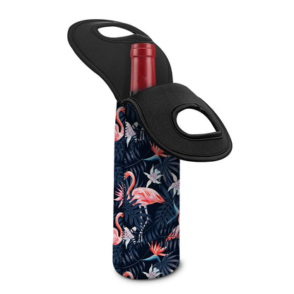 Dark Tropical Flamingo Pattern Print Single Neoprene Wine Tote