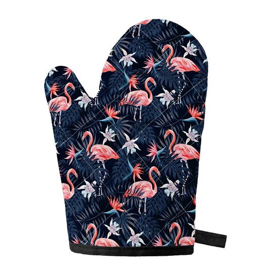 Dark Tropical Flamingo Pattern Print Single Oven Mitt