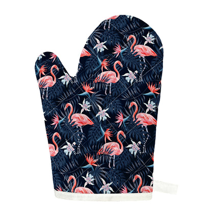 Dark Tropical Flamingo Pattern Print Single Oven Mitt