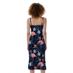 Dark Tropical Flamingo Pattern Print Slim Fit Midi Cami Dress