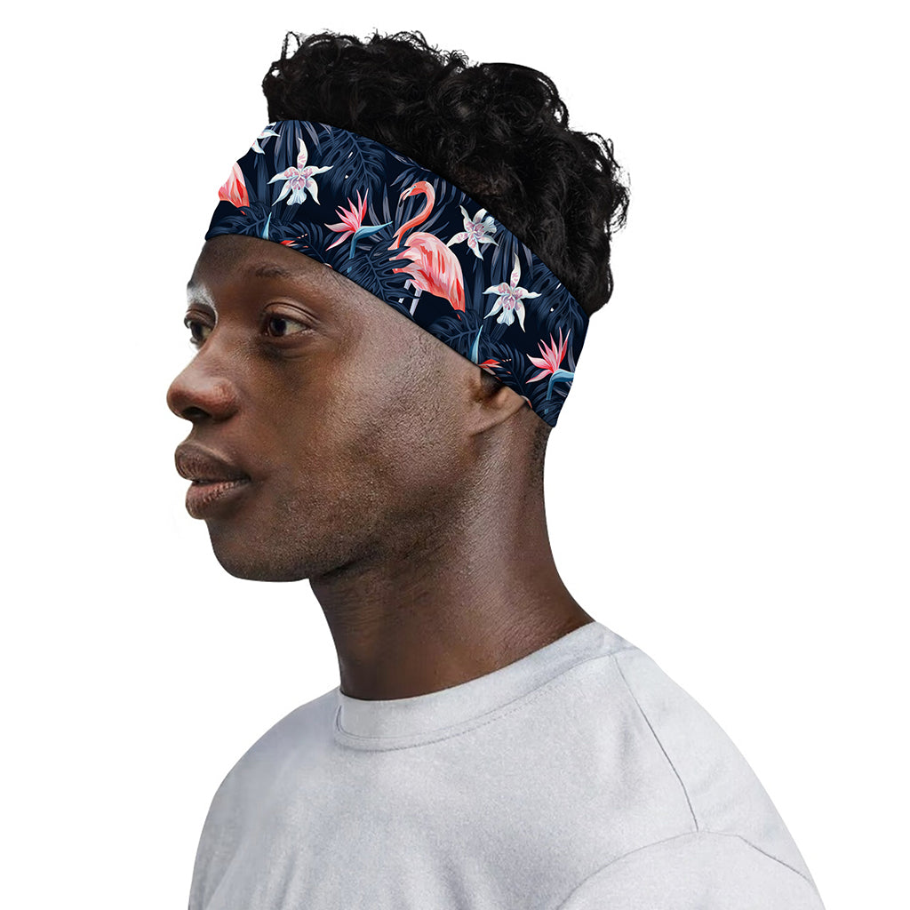 Dark Tropical Flamingo Pattern Print Sports Headband