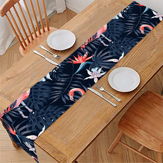 Dark Tropical Flamingo Pattern Print Table Runner