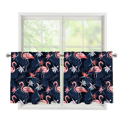 Dark Tropical Flamingo Pattern Print Tier Curtains