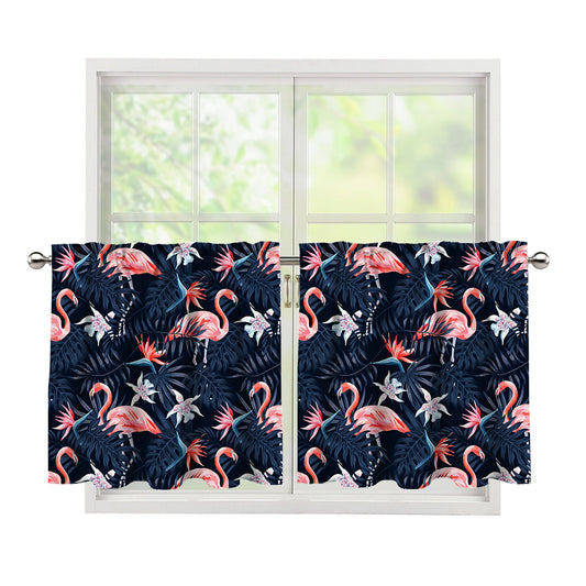 Dark Tropical Flamingo Pattern Print Tier Curtains