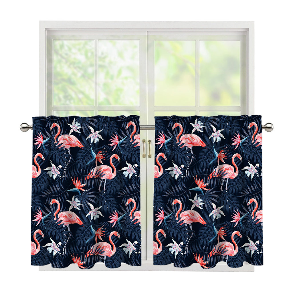 Dark Tropical Flamingo Pattern Print Tier Curtains