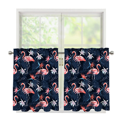 Dark Tropical Flamingo Pattern Print Tier Curtains