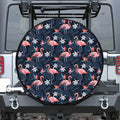 Dark Tropical Flamingo Pattern Print Tire Cover