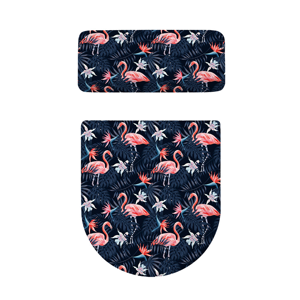 Dark Tropical Flamingo Pattern Print Toilet Lid And Tank Cover Set