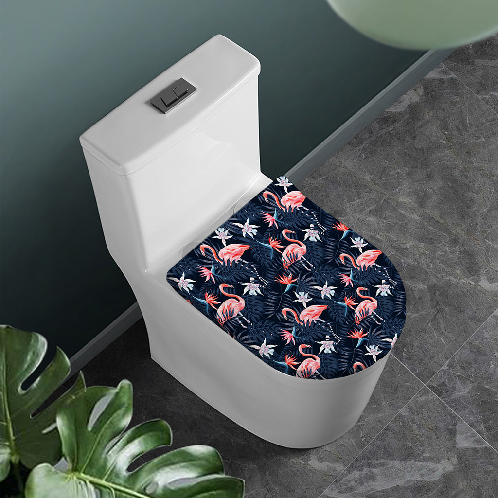 Dark Tropical Flamingo Pattern Print Toilet Lid Cover
