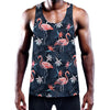 Dark Tropical Flamingo Pattern Print Training Tank Top