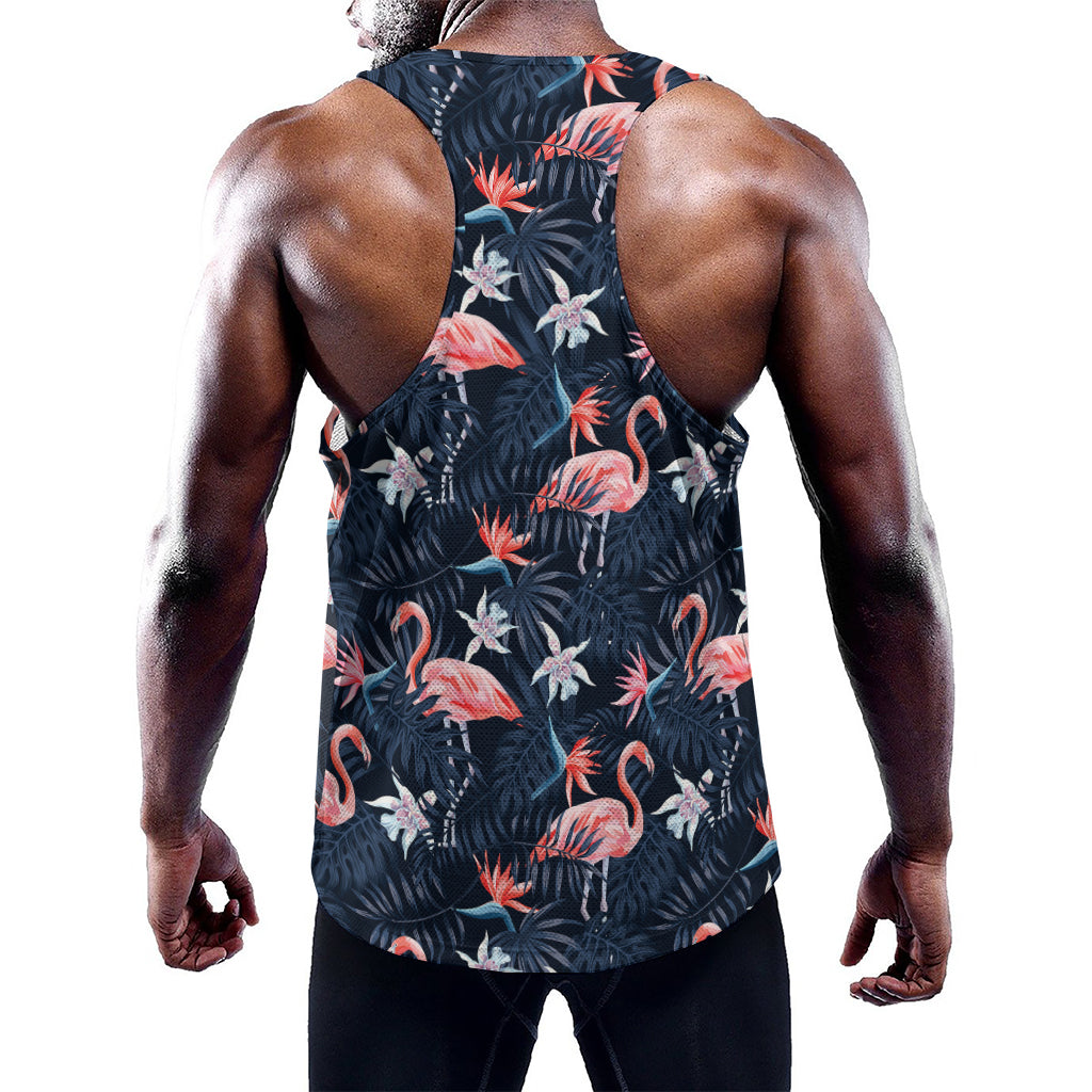 Dark Tropical Flamingo Pattern Print Training Tank Top