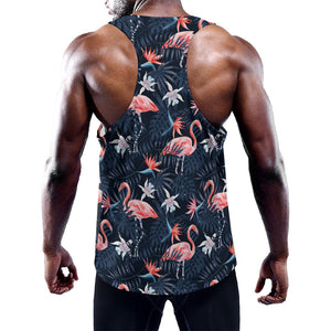 Dark Tropical Flamingo Pattern Print Training Tank Top