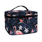 Dark Tropical Flamingo Pattern Print Travel Makeup Bag
