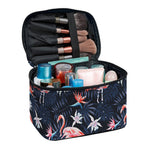 Dark Tropical Flamingo Pattern Print Travel Makeup Bag