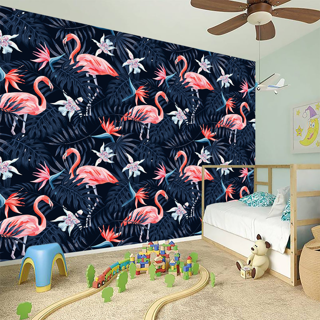 Dark Tropical Flamingo Pattern Print Wall Sticker