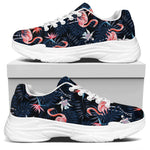 Dark Tropical Flamingo Pattern Print White Chunky Shoes