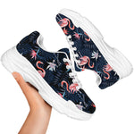 Dark Tropical Flamingo Pattern Print White Chunky Shoes