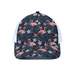 Dark Tropical Flamingo Pattern Print White Mesh Trucker Cap