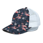 Dark Tropical Flamingo Pattern Print White Mesh Trucker Cap